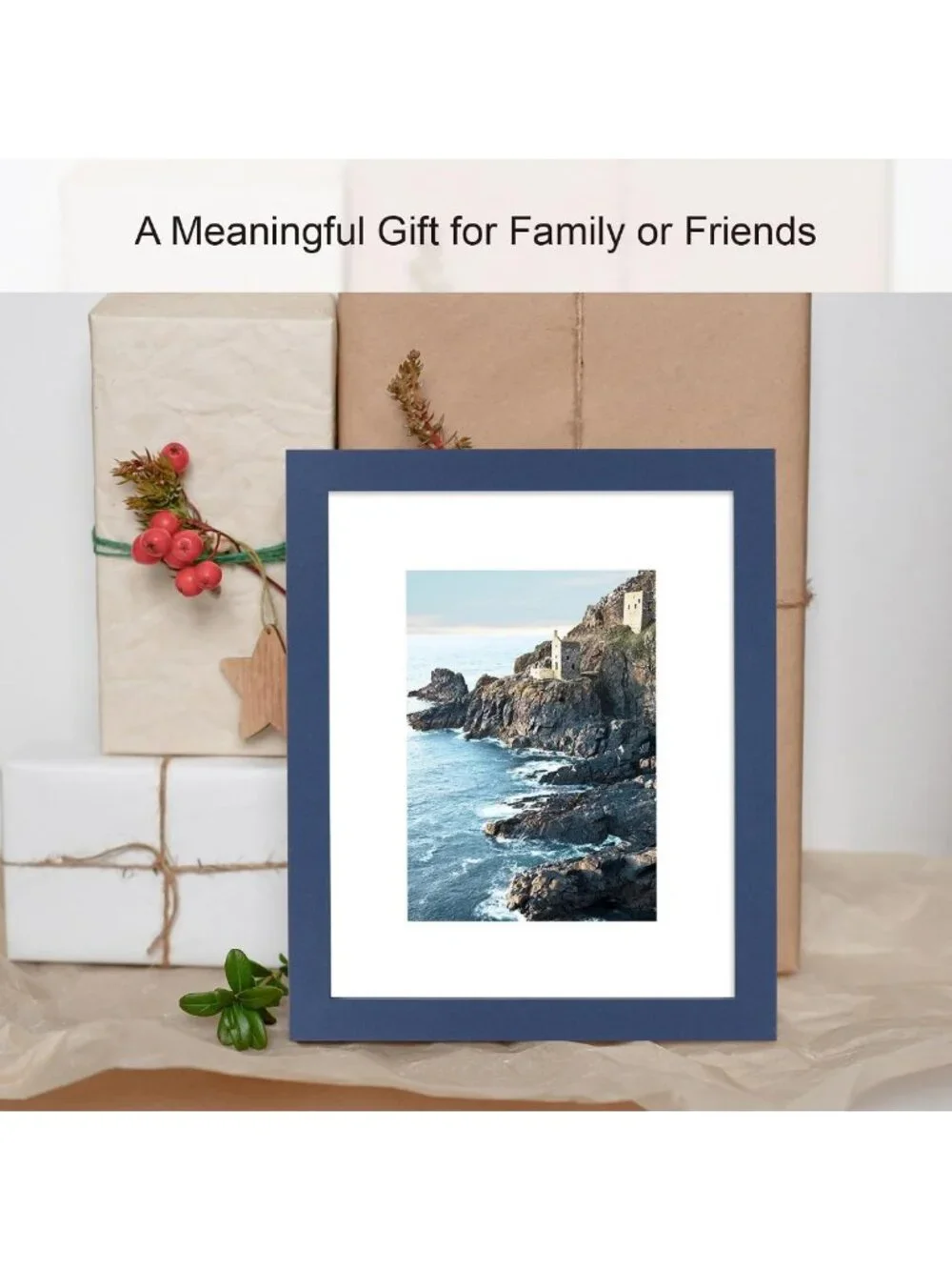 4 Pack 8x10 Picture Frames - Real Glass & Wood, Tabletop & Wall Mount, Blue